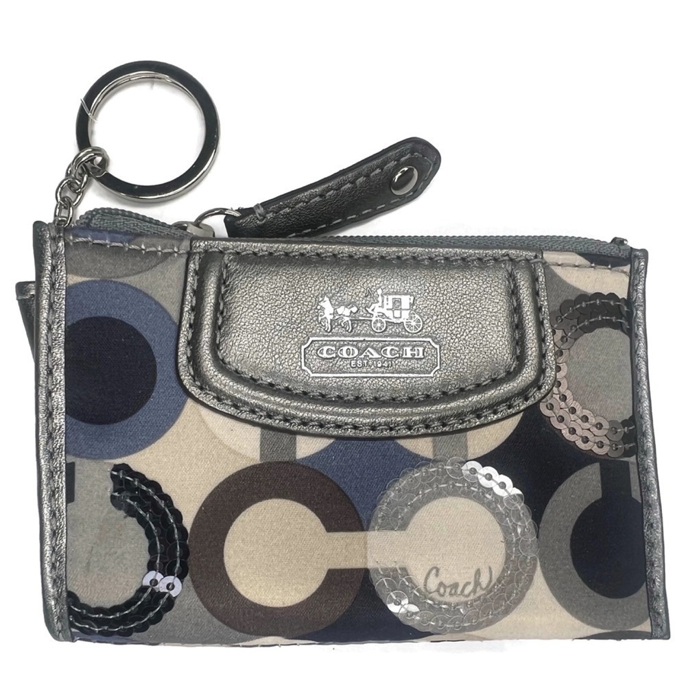 Coach Madison ID Skinny Wallet Keychain 47250 Optic C Sequin Gray Blue Fabric - Picture 5 of 9